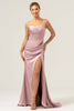 Load image into Gallery viewer, Martini Mermaid Spaghetti Straps Corset Satin Bridesmaid Dress with Slit