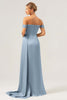 Load image into Gallery viewer, Sage Mermaid Off The Shoulder Pleated Satin Bridesmaid Dress with Slit