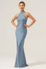 Load image into Gallery viewer, Champagne Sheath Halter Long Bridesmaid Dress With Slit