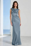 Coffee Bateau Neck Sheath Long Bridesmaid Dress
