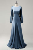 A Line Round Neck Long Sleeves Sage Bridesmaid Dress
