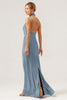 Load image into Gallery viewer, Champagne Sheath Halter Long Bridesmaid Dress With Slit