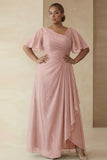 Dusty Sage A Line Ruched Short Sleeves Plus Size Mother Of The Bride Dress with Ruffles