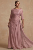 Dusty Sage Ruched A Line Half Sleeves Plus Size Mother Of The Bride Dress