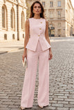 Ivory Single Breasted 2 Piece Round Neck Women's Work Suits