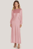 Ivory Satin Sheath Ankle Length Formal Dress with Long Sleeves