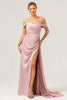 Load image into Gallery viewer, Sage Mermaid Off The Shoulder Pleated Satin Bridesmaid Dress with Slit