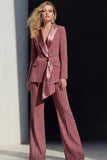 2 Piece Pink Peak Lapel Women's Work Suits with Sash