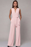 Navy V-Neck Sleeveless Formal Jumpsuit with Belt