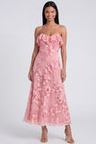 Strapless Light Blue Embroidery A Line Maxi Floral Dress with Ruffles