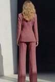 2 Piece Pink Peak Lapel Women's Work Suits with Sash