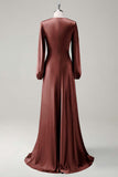 A Line Round Neck Long Sleeves Sage Bridesmaid Dress