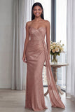 Back Strapless Sheath Ruched Long Evening Dress with Ribbon