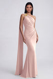 Olive Mermaid One Shoulder Long Evening Dress with Streamer