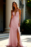 Sheath Champagne Stretch Satin Spaghetti Straps Long Prom Dress