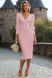 White Sheath Long Sleeve Midi Engagement Dress