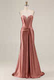 Strapless Mermaid Dark Green Corset Long Prom Dress with Sash