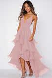 Ruffled Tiered Red Chiffon Spaghetti Straps Formal Dress