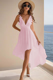 A Line V Neck Ruffled Chiffon Graduation Dress