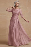 Dusty Sage Ruched A Line Boat Neck Long Mother of the Bride Dress