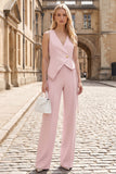 2 Piece V-Neck Sky Blue Sleeveless Women's Work Suits