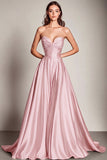 Navy Sweetheart Satin A Line Long Evening Dress