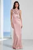 Coffee Bateau Neck Sheath Long Bridesmaid Dress