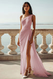 Chiffon Ivory One Shoulder Maxi Sheath Beach Engagement Dress with Slit