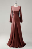 A Line Round Neck Long Sleeves Sage Bridesmaid Dress