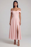 A-Line Off the Shoulder Yellow Corset Maxi Dress with Slit