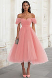 Yellow Off the Shoulder Tulle Pleated Long Prom Dress