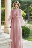 Pleated Lilac A Line Chiffon Mother of the Bride Dress