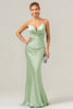 Load image into Gallery viewer, Mermaid Spaghetti Straps Hollow Out Twist Front Purple Bridesmaid Dress