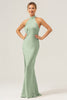 Load image into Gallery viewer, Champagne Sheath Halter Long Bridesmaid Dress With Slit