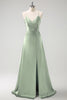 Load image into Gallery viewer, Dark Green A-Line Ruched Lace-Up Back Satin Long Bridesmaid Dress