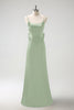 Load image into Gallery viewer, Dark Green Mermaid Spaghetti Straps Satin Bow Ruffle Long Bridesmaid Dress