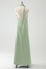 Load image into Gallery viewer, Peacock Sheath Halter Backless Bridesmaid Dress with Slit