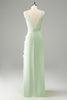 Load image into Gallery viewer, Lime Sheath Deep V Neck Ruffled Wedding Guest Dress with Slit