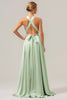 Load image into Gallery viewer, Pink A Line V-Neck Backless Satin Long Bridesmaid Dress with Slit