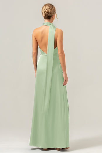 Peacock Sheath V-Neck Backless Long Bridesmaid Dress with Slit