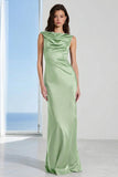 Coffee Bateau Neck Sheath Long Bridesmaid Dress