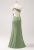 Load image into Gallery viewer, Olive One Shoulder Mermaid Satin Long Bridesmaid Dress