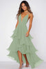 Load image into Gallery viewer, Ruffled Tiered Red Chiffon Spaghetti Straps Formal Dress
