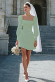 Ivory A-Line Square Neckline Satin Engagement Dress