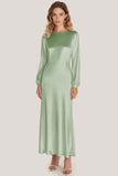 Ivory Satin Sheath Ankle Length Formal Dress with Long Sleeves