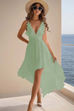 A Line V Neck Ruffled Chiffon Graduation Dress