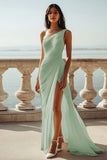 Chiffon Ivory One Shoulder Maxi Sheath Beach Engagement Dress with Slit