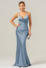 Load image into Gallery viewer, Mermaid Spaghetti Straps Hollow Out Twist Front Purple Bridesmaid Dress