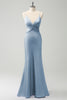 Load image into Gallery viewer, Purple Mermaid Spaghetti Straps Hollow Out Twist Front Bridesmaid Dress