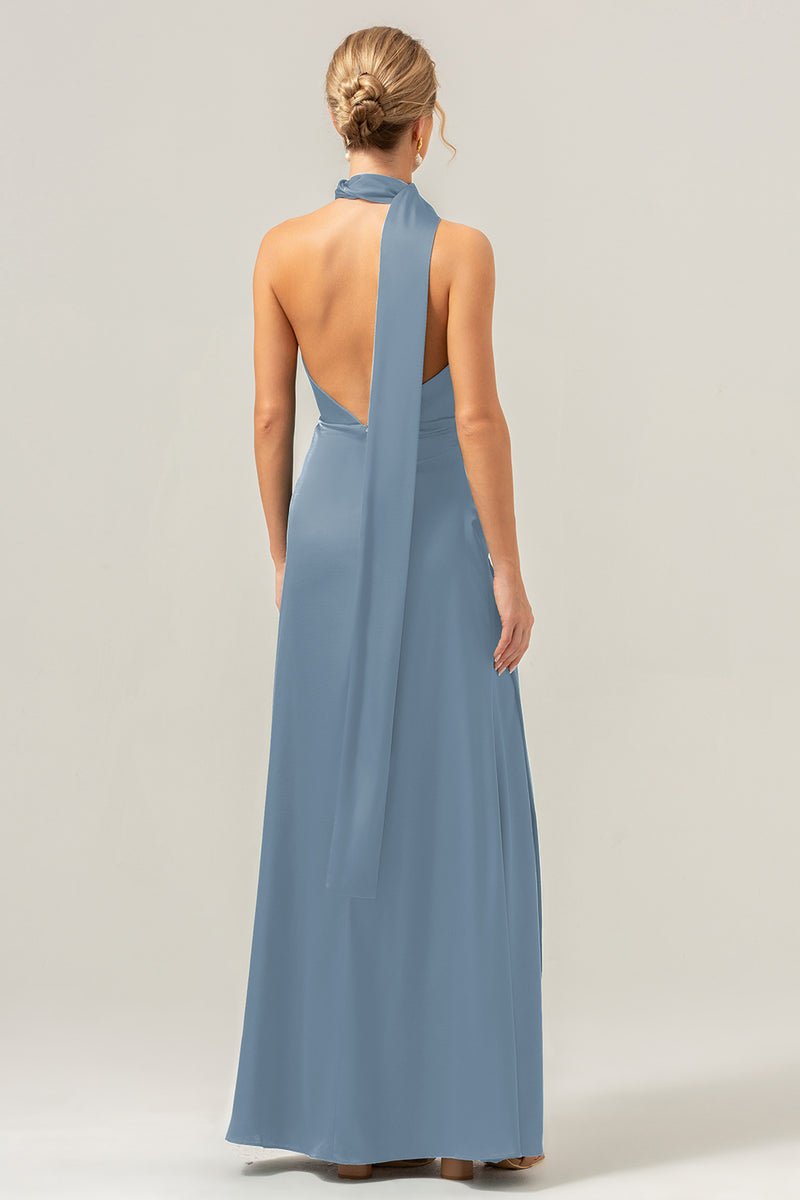 Load image into Gallery viewer, Peacock Sheath V-Neck Backless Long Bridesmaid Dress with Slit